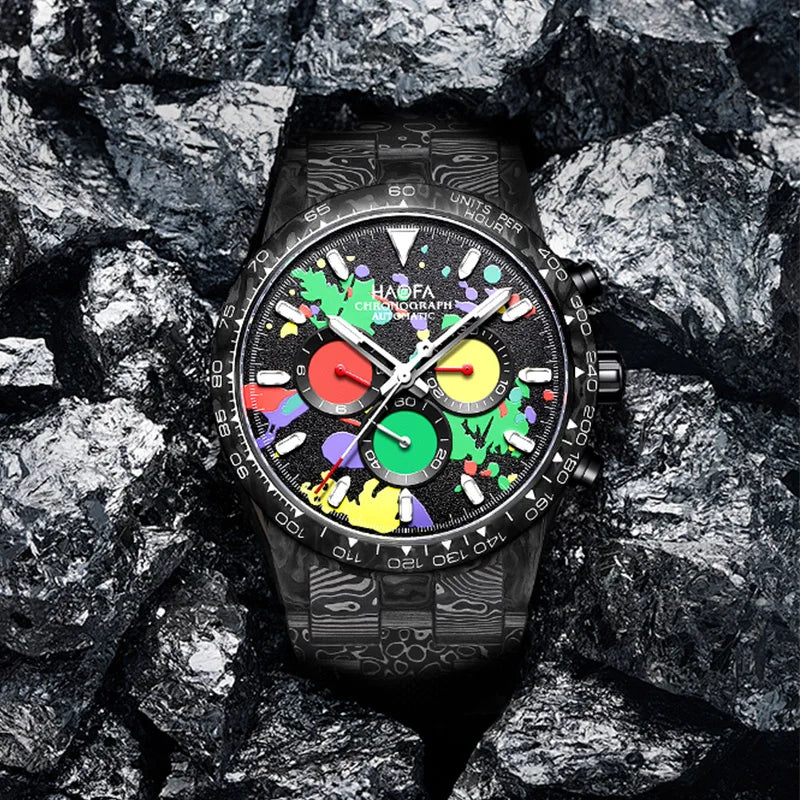 Haofa Watches for Men Automatic Chronograph Movements Carbon Fiber 2024 New High Quality Panda Dial Original Design Watch 2366-1