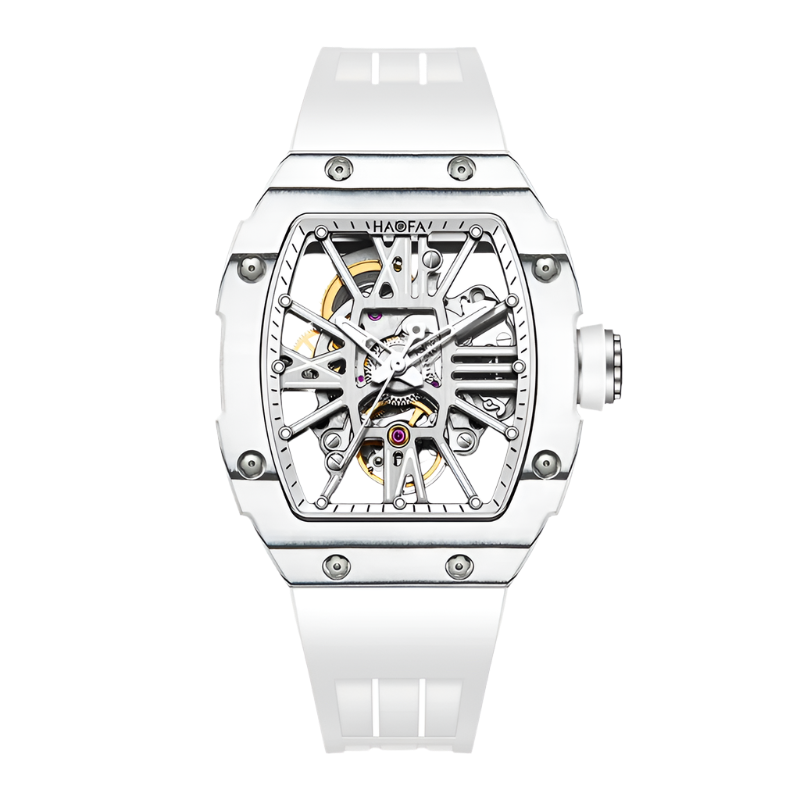 Haofa Mechanical Watch Woman Automatic Movement Painted Roman Numerals Hollow Skeleton Carbon Fiber Luminous Sport Hardcore 1995