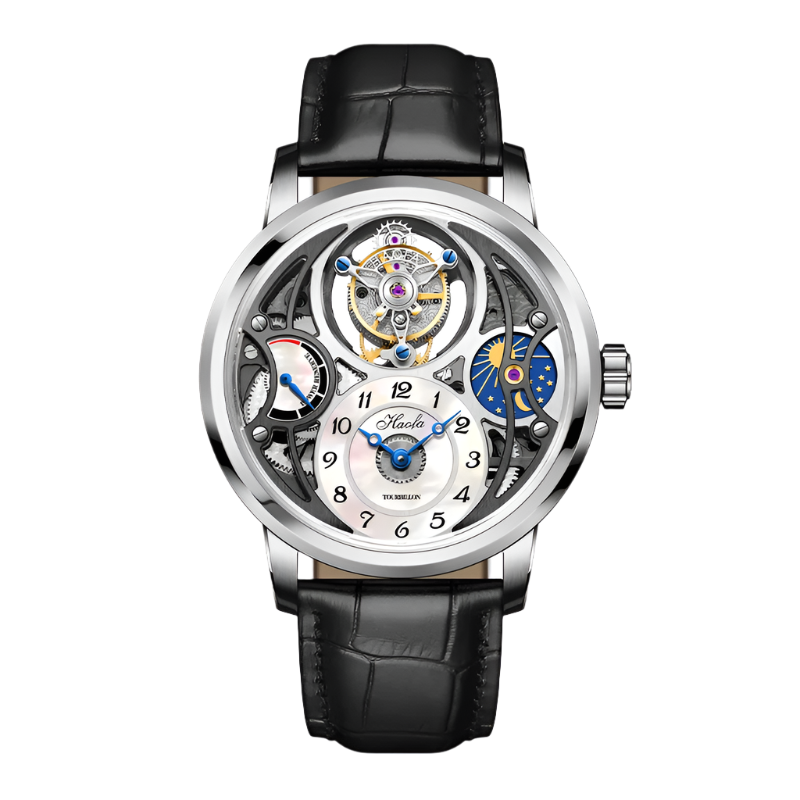 Haofa GMT Tourbillon Movement Watch Men Starry Sky Function Hollow Mechanical Watch for Men Business Mother of Pearl Dial 1939