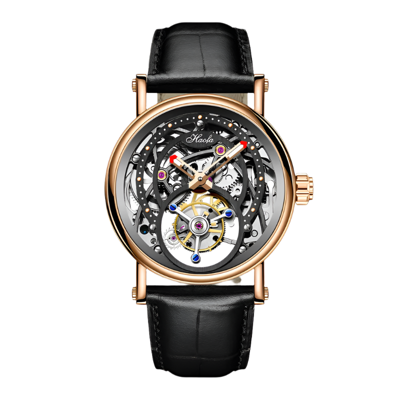 Haofa Manual Winding 3D Hollow Engraving Movement Flying Tourbillon Mechanical Watch Waterproof Elegant Leather Men'S Watch 1603
