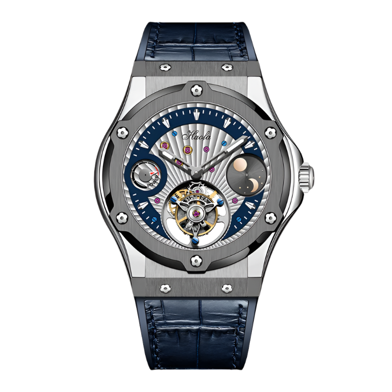 Haofa Mechanical Wristwatch Flying Tourbillon Day and Night Power Dial Sapphire Manual Business Waterproof Watch Luxury Men 1915
