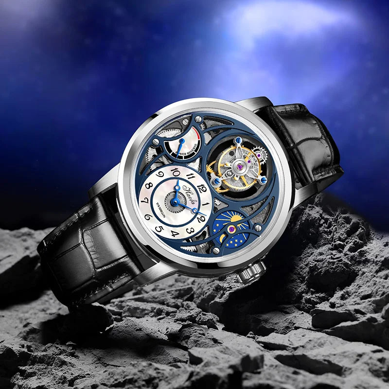Haofa GMT Tourbillon Movement Watch Men Starry Sky Function Hollow Mechanical Watch for Men Business Mother of Pearl Dial 1939