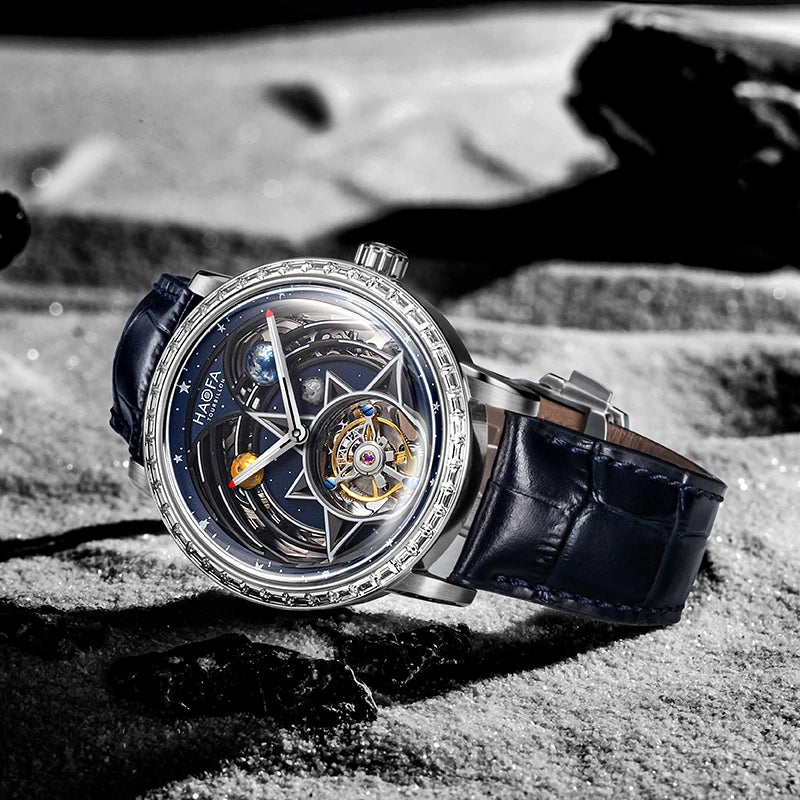 Haofa Flying Tourbillon Automatic Movement Mechanical Watch Man Solar System Zircon Luminous 316 Stainless Steel Wristwatch 2269