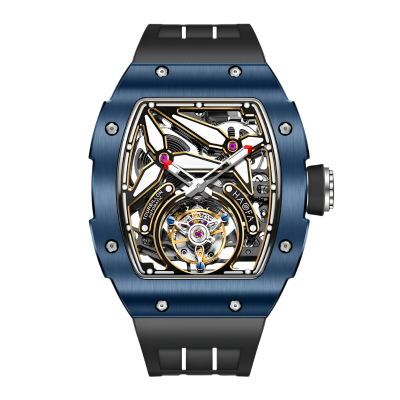 Haofa Men Watch Automatic Movement Mechanical Tourbillon Luminous Skeleton Ceramics Rubber 72H Power Luxury Men‘S Watches 1901-2