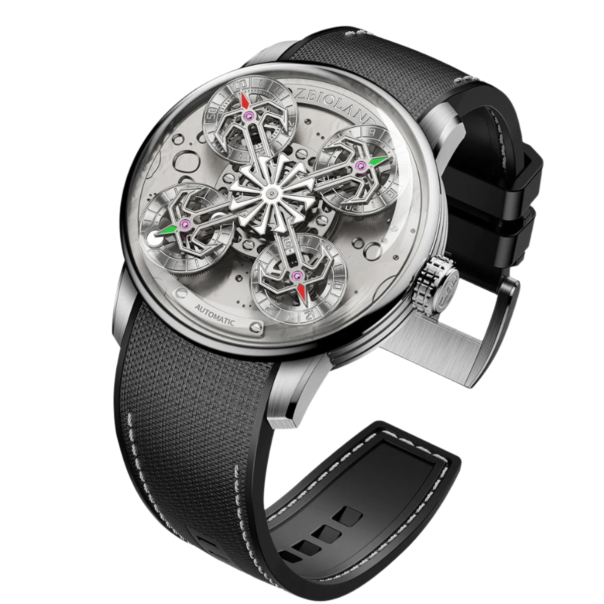 ZBIOLAND Space Station Automatic Mechanical Watches for Men Dial 4 Dial Display Sun Stars Luminous Charm Men'S Watch 1003