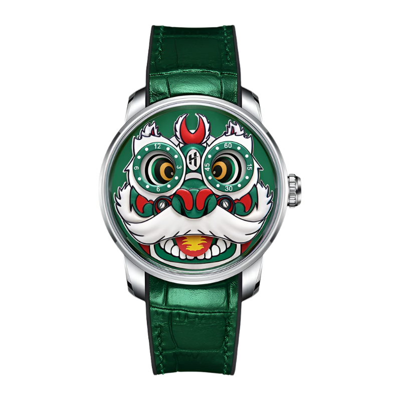 Automatic Mechanical Watches for Men Chinese Traditional Lion Dial Sapphire Waterproof Luminous Cartoon Wristwatch