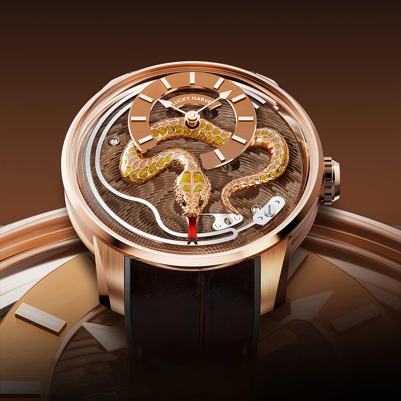 Limited Edition Enamel Craft Automatic Mechanical Watch for Men - 3D Carved Snake with Sapphire Luminous Features