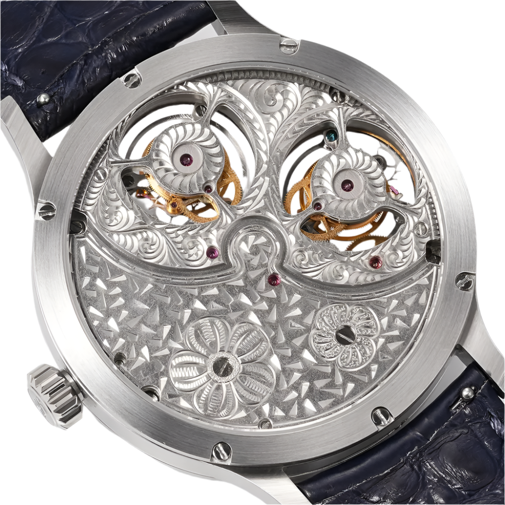 Luxury Double Tourbillon Men'S Watches 45Mm Lacquer Mother-Of-Pearl Gemstone Dial Shanghai Customized Carved Movement