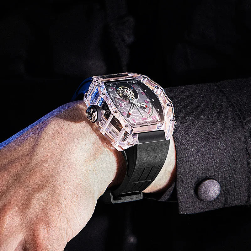 Haofa Automatic Tourbillon Mechanical Watch Designer Luxury Brand Skeleton Crystal Case Waterproof High Quality Men'S Watch 2210