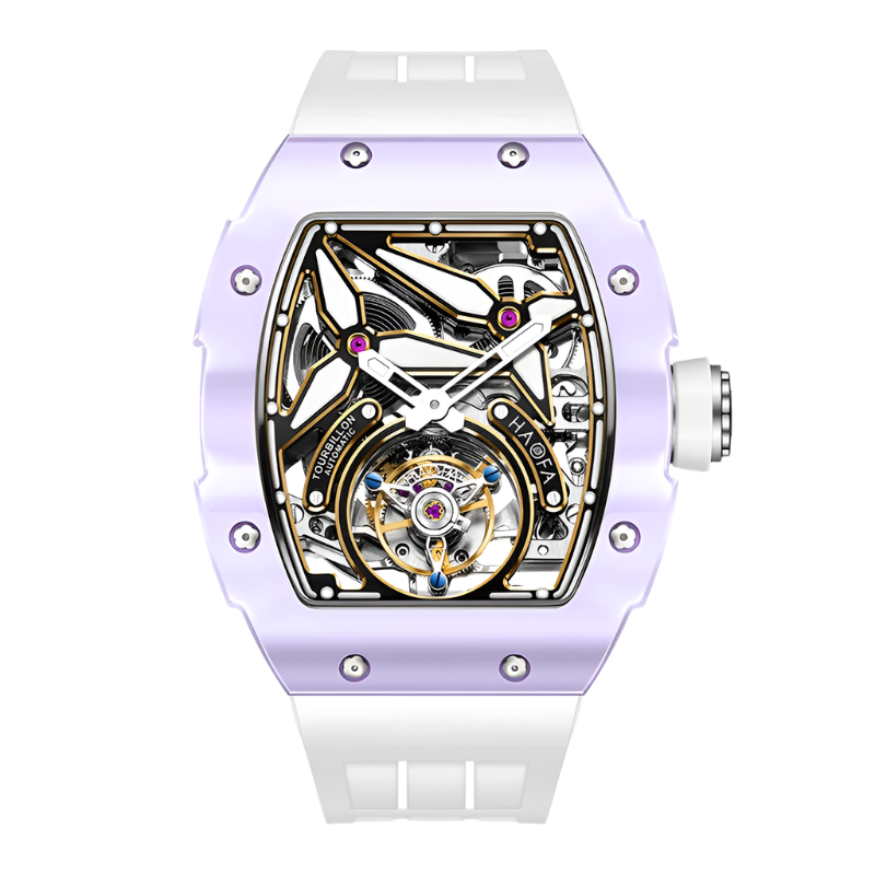 Haofa Men Watch Automatic Movement Mechanical Tourbillon Luminous Skeleton Ceramics Rubber 72H Power Luxury Men‘S Watches 1901-2