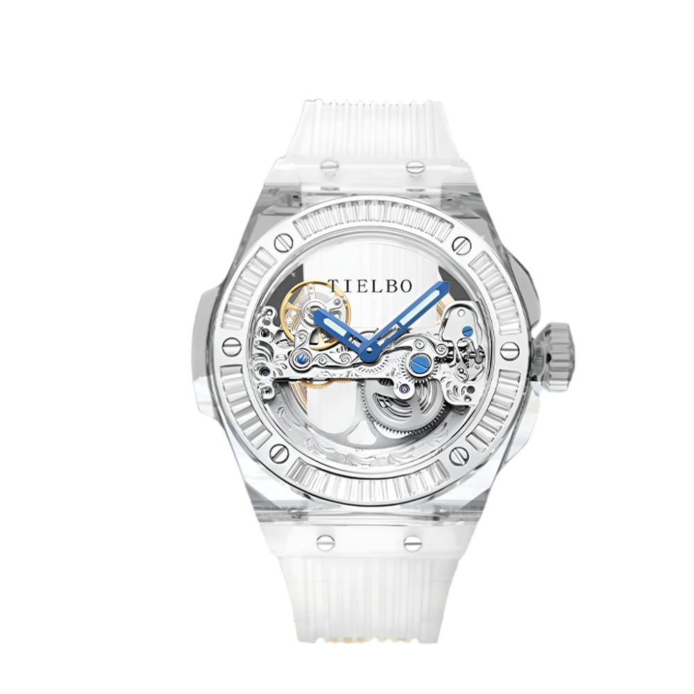 Mechanical Watches for Men Women Luxury Skeleton Sapphire Wrist Watch Waterproof Man Brilliant Crystals Transparent Case