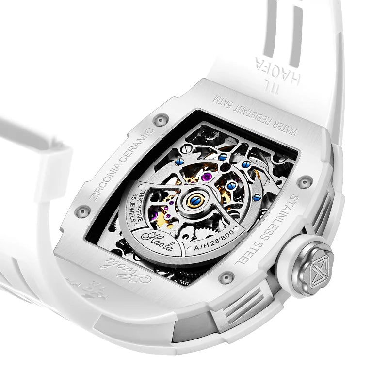 Haofa Men Watch Automatic Movement Mechanical Tourbillon Luminous Skeleton Ceramics Rubber 72H Power Luxury Men‘S Watches 1901-2