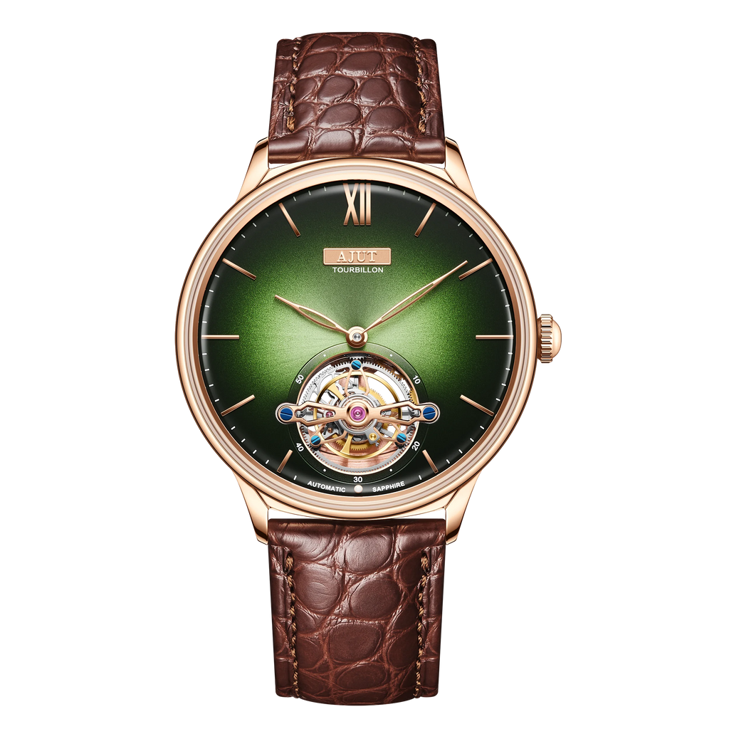 Men'S Wristwatch Automatic Winding Tourbillon Mechanical Sun Pattern and Enamel Surface Stainless Steel Waterproof TAM0345