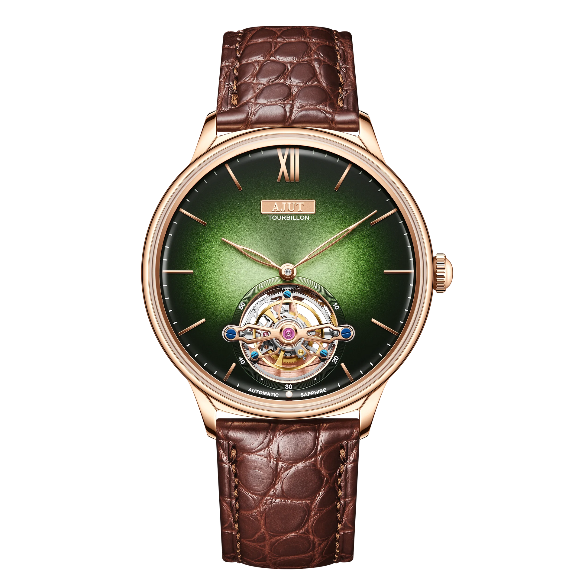 Men'S Wristwatch Automatic Winding Tourbillon Mechanical Sun Pattern and Enamel Surface Stainless Steel Waterproof TAM0345
