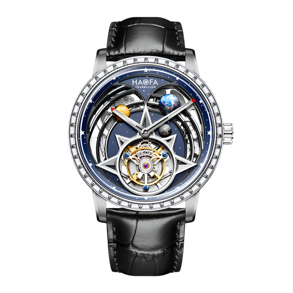 Haofa Flying Tourbillon Automatic Movement Mechanical Watch Man Solar System Zircon Luminous 316 Stainless Steel Wristwatch 2269