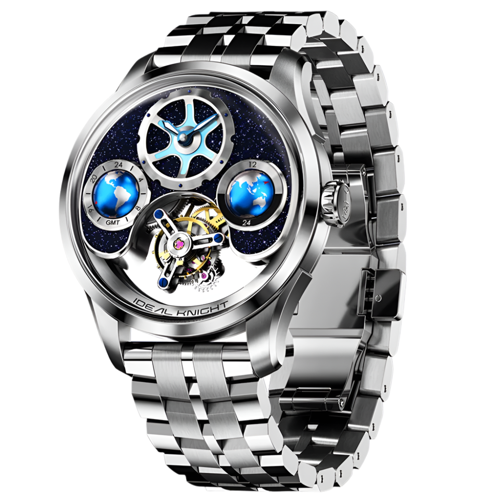 IDEAL KNIGHT Top Brand Luxruy Mens Watch Advanced Tourbillon Automatic Mechanical Watch Waterproof Luminous Dual Region Time