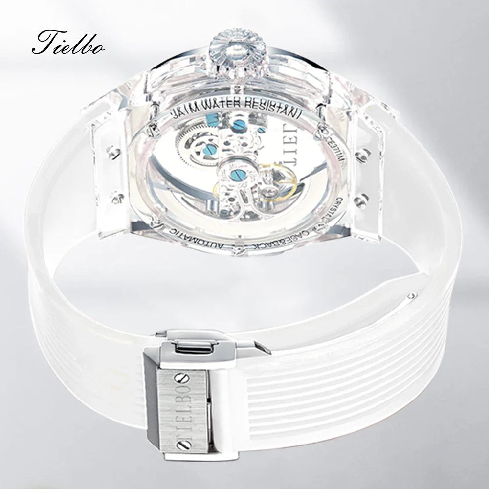 Mechanical Watches for Men Women Luxury Skeleton Sapphire Wrist Watch Waterproof Man Brilliant Crystals Transparent Case