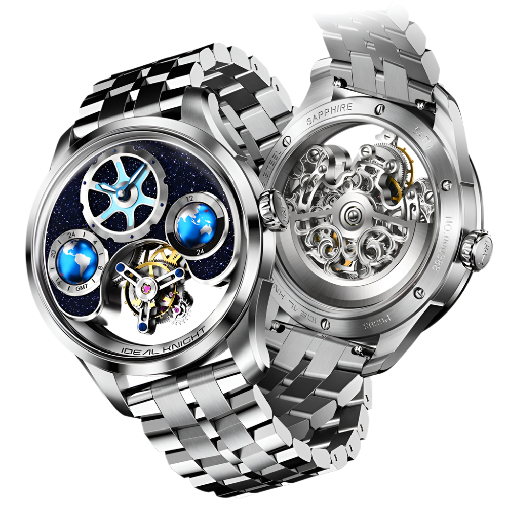 IDEAL KNIGHT Top Brand Luxruy Mens Watch Advanced Tourbillon Automatic Mechanical Watch Waterproof Luminous Dual Region Time