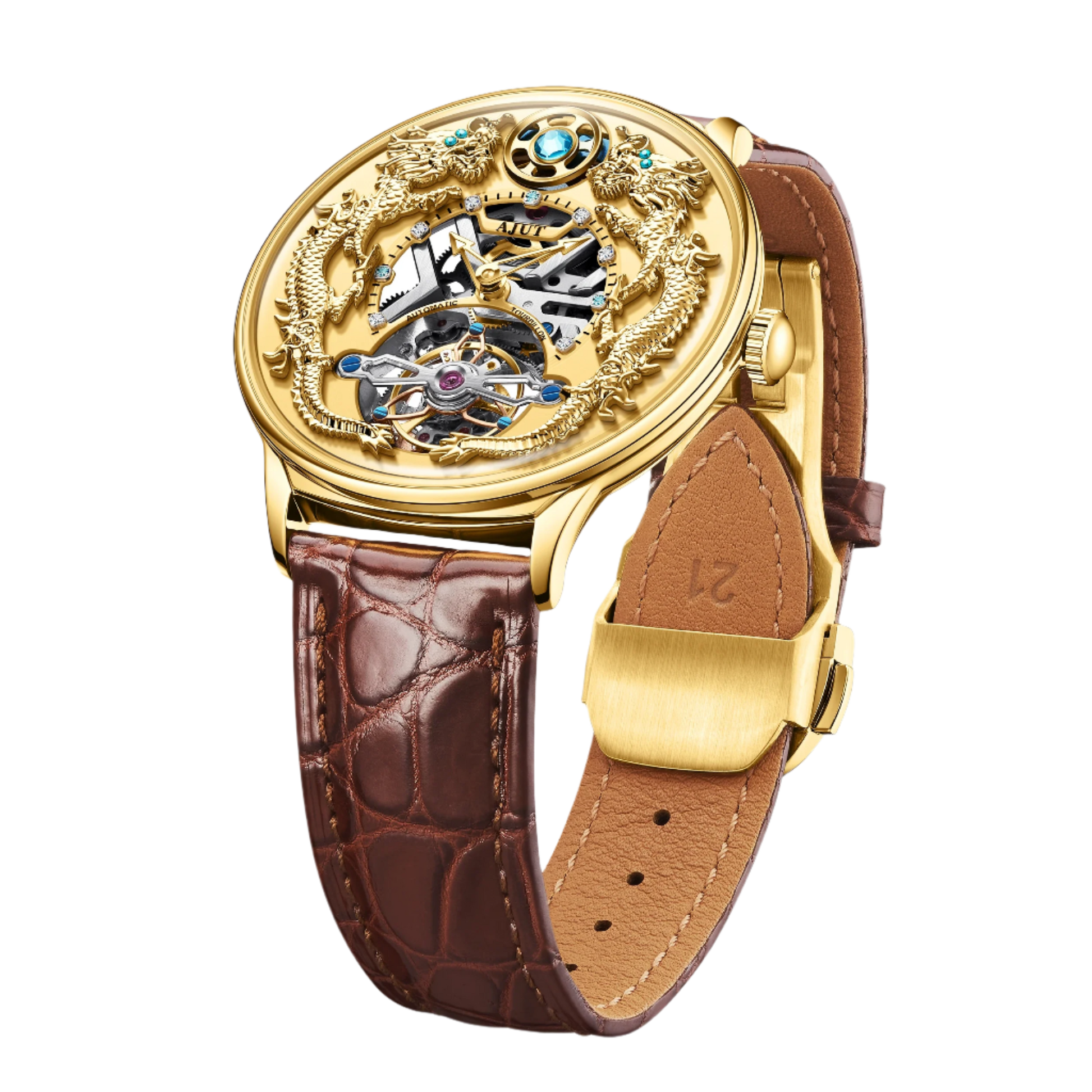 Elegant Automatic Mechanical Men's Watch with Zirconium Bezel and Crocodile Leather Strap - 43mm Dragon Dial Featuring 48-Hour Power Reserve and 50M Water Resistance