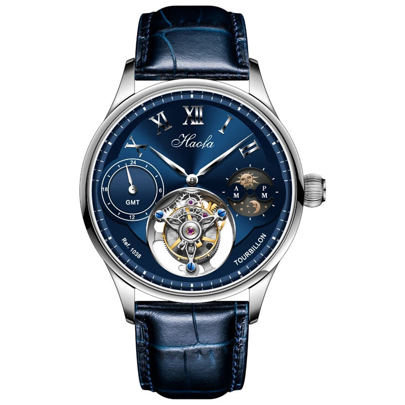 Haofa Luxury Manual Flying Tourbillon Mechanical Men'S Watch Sapphire Moon Phase Watches for Men Casual Business Wristwatch 1038