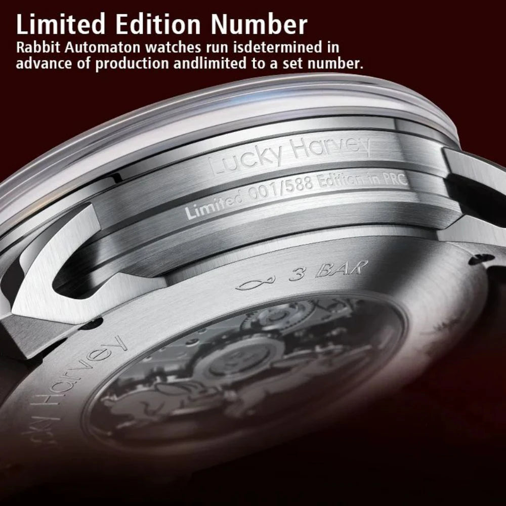 Lucky Harvey Limited Edition Automatic Mechanical Movement Watches for Men Synthetic Sapphire Rabbit Dial Waterproof Wrist Watch