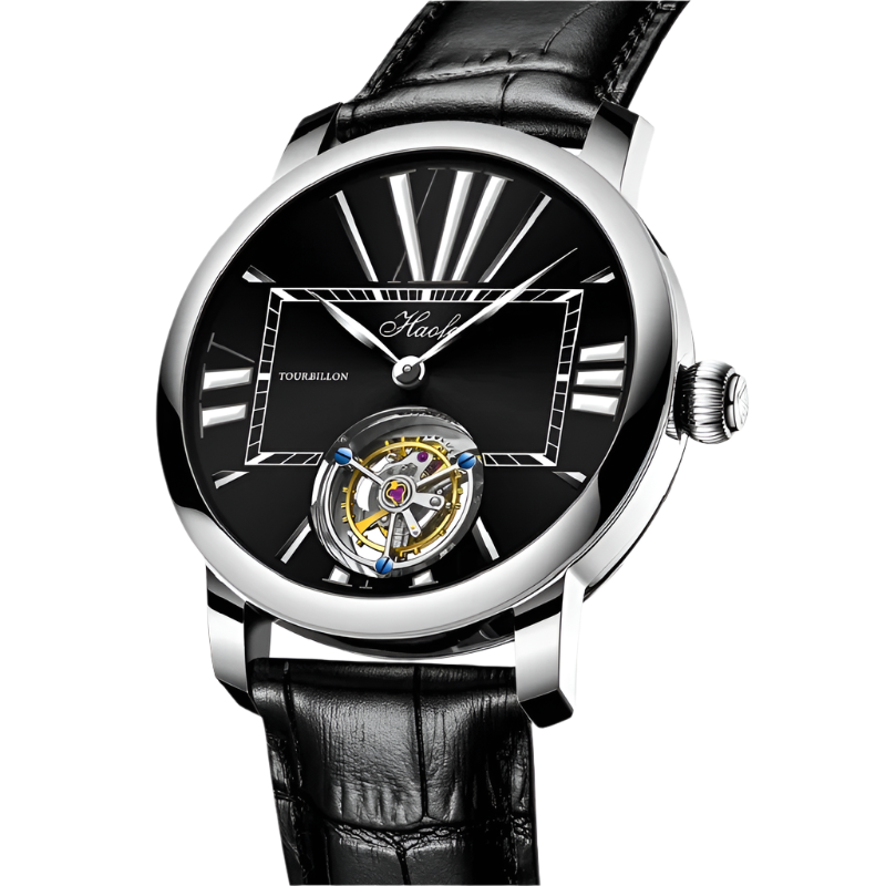 Haofa Men'S Watch Tourbillon round Dial Design Stainless Steel Case Folding Buckle Leather Strap Sapphire Waterproof Manual 1033