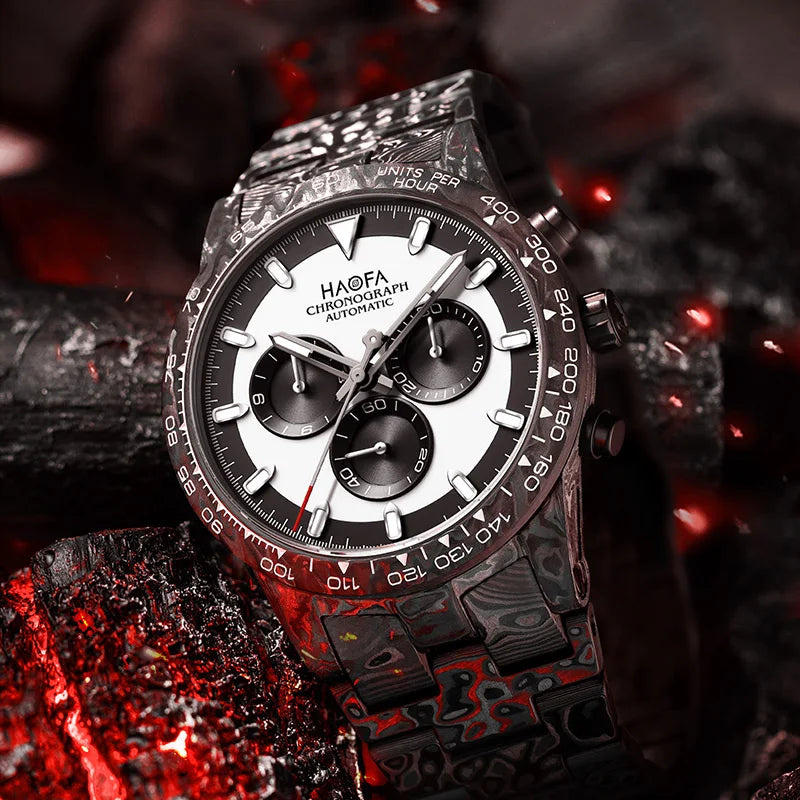 Haofa Watches for Men Automatic Chronograph Movements Carbon Fiber 2024 New High Quality Panda Dial Original Design Watch 2366-1