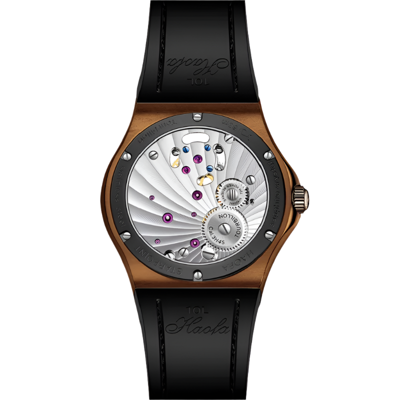 Haofa Men Moon Phase Waterproof Tourbillion Mechanical Watch Stainless Steel Case Leather Strap Butterfly Clasp Wristwatch 1915T