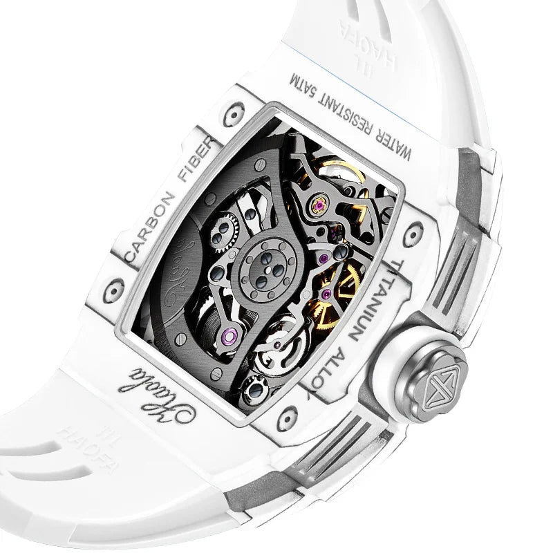 Haofa Ladies Watch 3D Skeleton Mechanical Ark Series Luminous Women Trendy Sport Watch Carbon Fiber Case 60H Power Storage 1906L