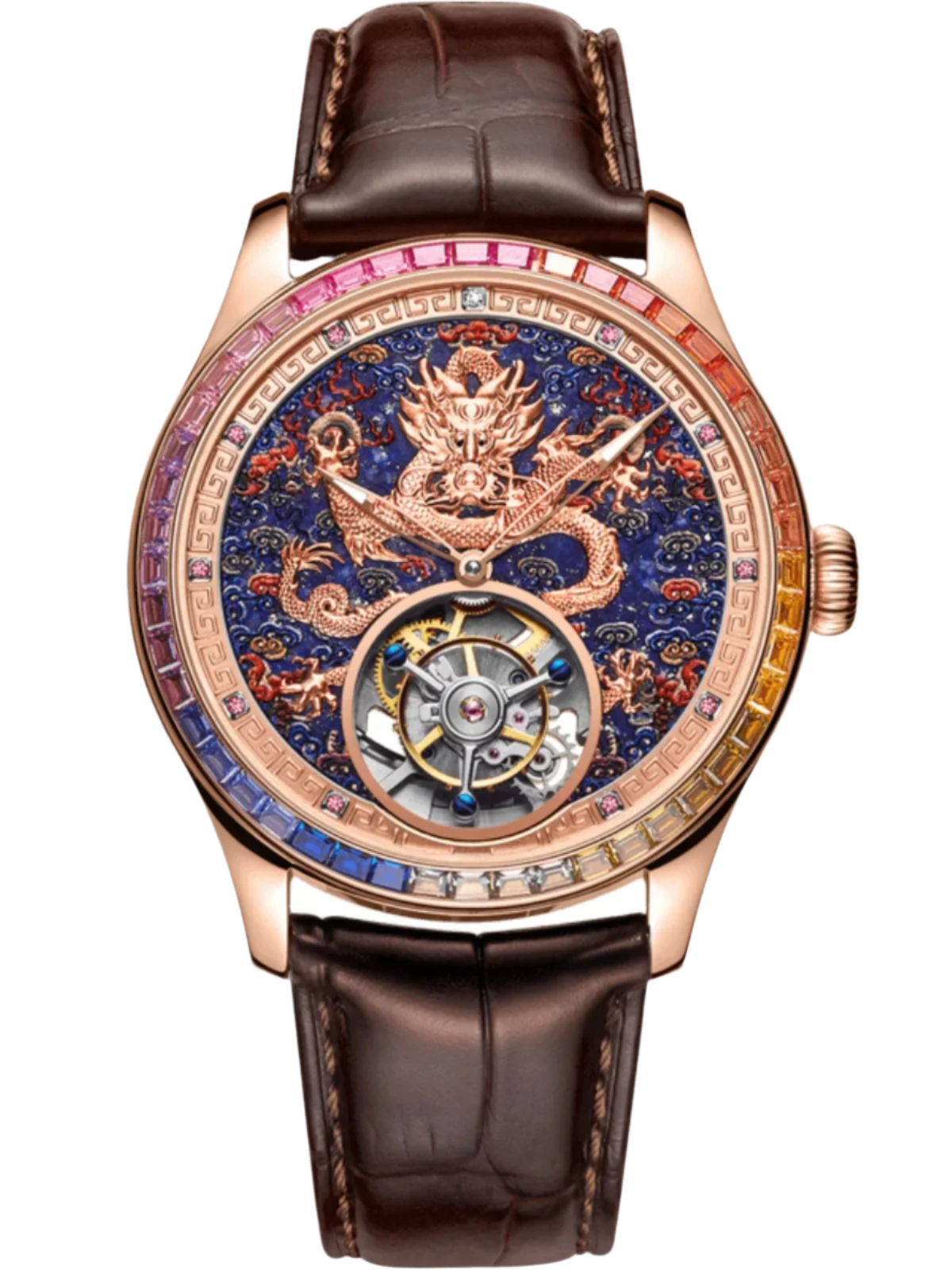 Mirror Legend Sunrise Series Automatic Tourbillon Machine Watch Real Diamond Inlay