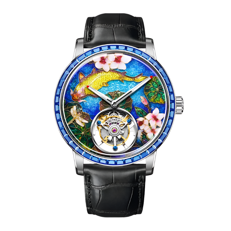 Hoafa Flying Tourbillon Mechanical Men Watch Intangible Heritage Enamel Oriental Colored Zircon Bezel Designer Luxury Watch 2261