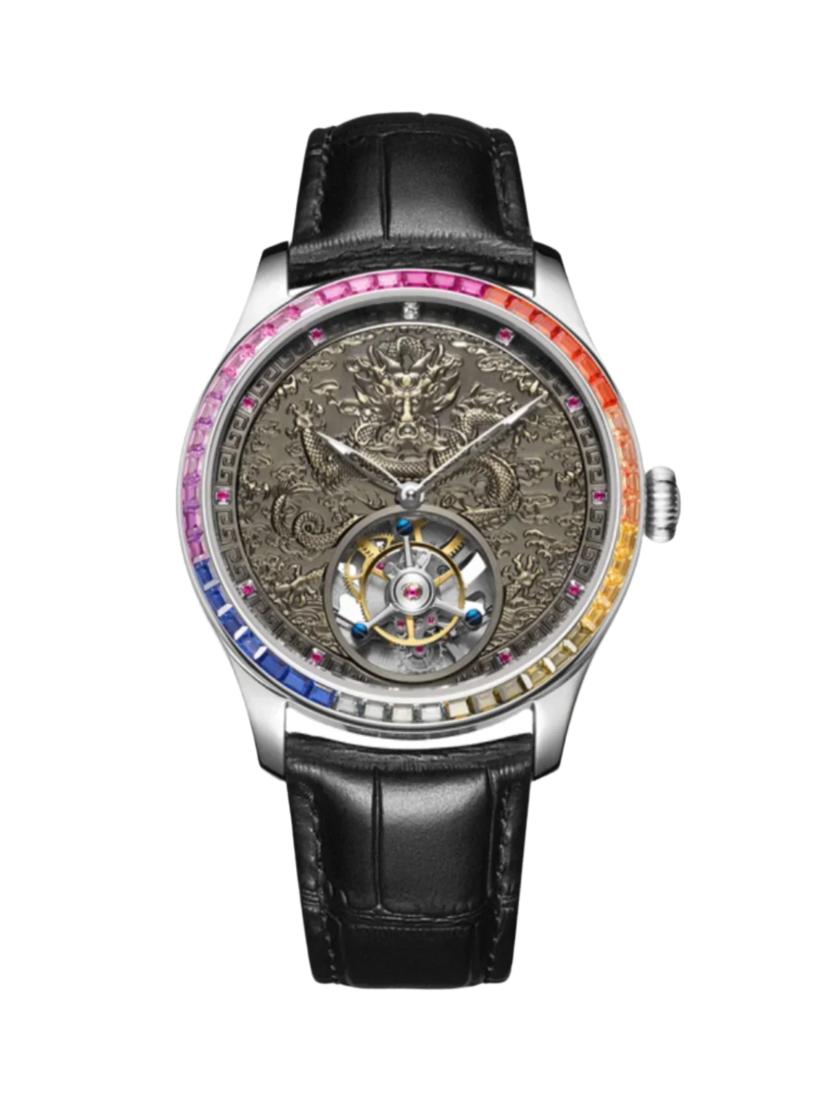 Mirror Legend Sunrise Series Automatic Tourbillon Machine Watch Real Diamond Inlay