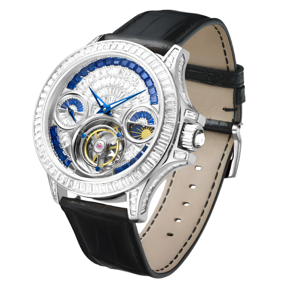 Automatic Tourbillon Mechanical Watch for Men Luxury Brilliant Crystals Multi-Function Fashion Jewellery Collection Watch