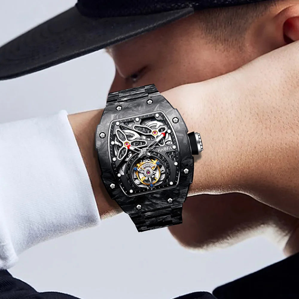 Haofa Watches for Men Flying Tourbillon Mechanical Automatic Movement Hardcore Crystal Luminous Sport Ergonomics Men Watch 2311