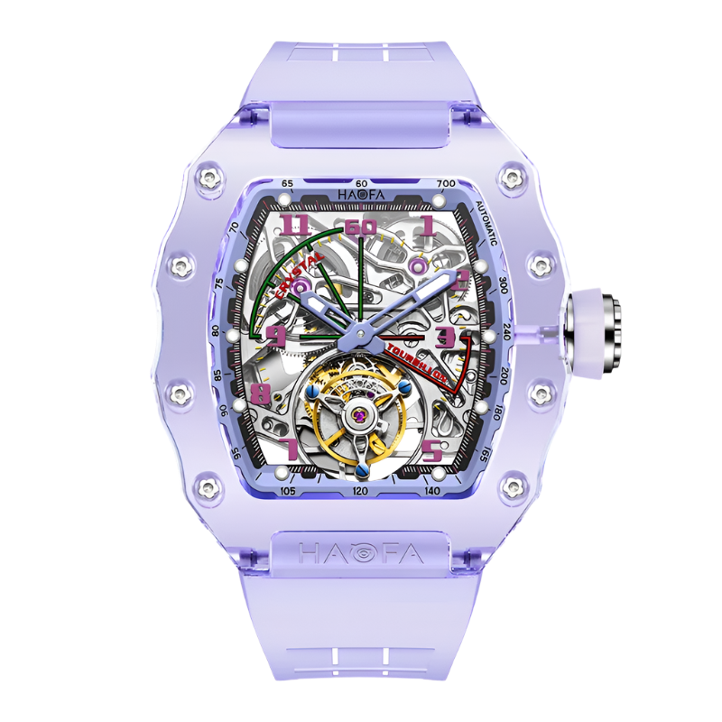 Haofa Automatic Tourbillon Mechanical Watch Designer Luxury Brand Skeleton Crystal Case Waterproof High Quality Men'S Watch 2210