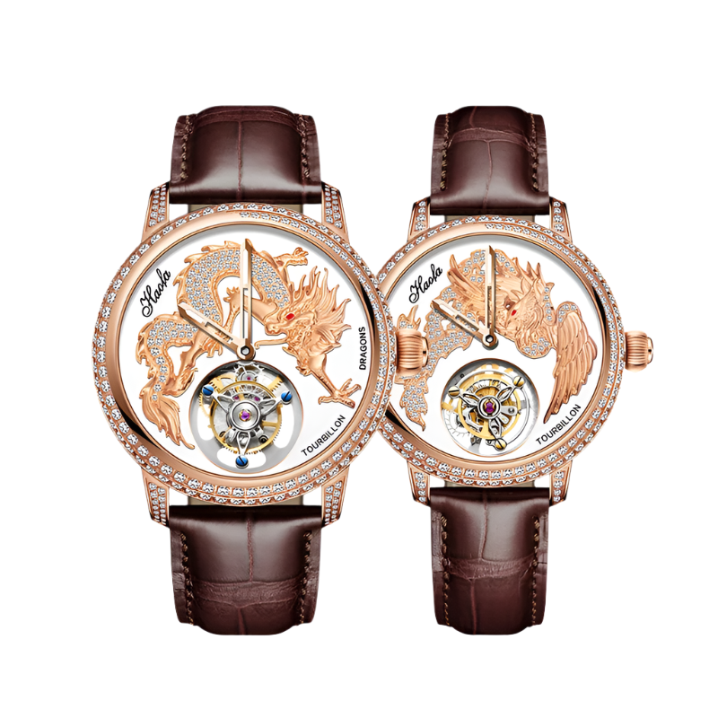 Haofa 3D Zodiac Dragon Manual Flying Tourbillon Mechanical Movement Watch Luxury Couple Sapphire Watches Exquisite Fashion 1801