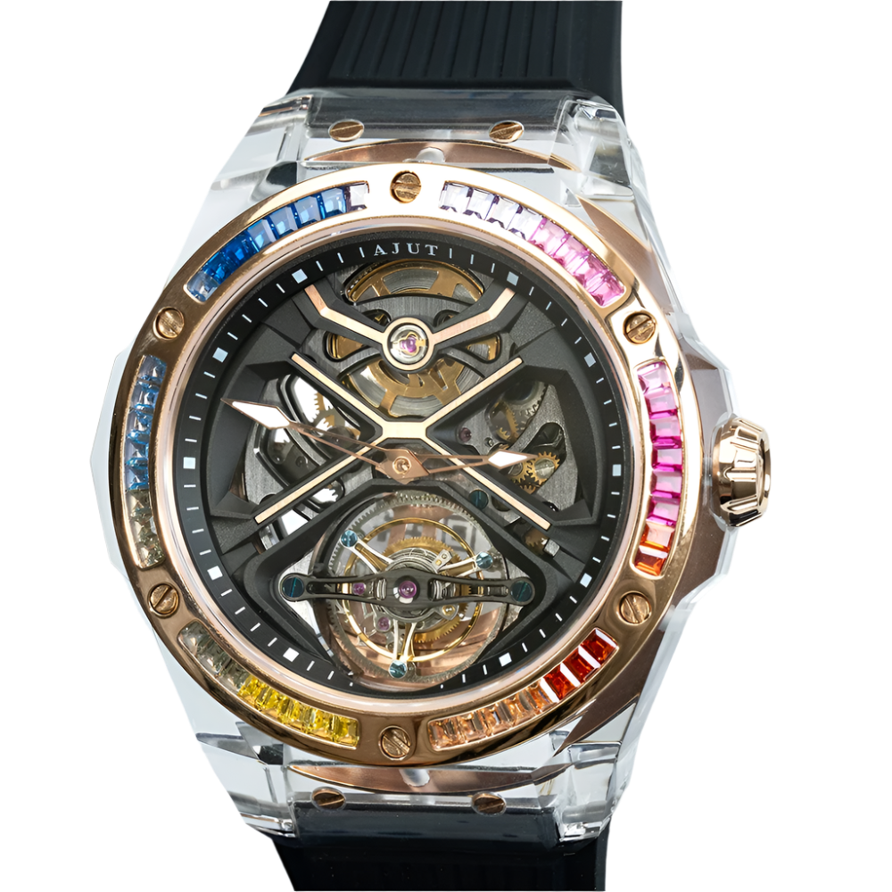 Automatic Tourbillon Movement Watches for Men Crystal Transparent Case Mechanical Luxury Man Watches 0523