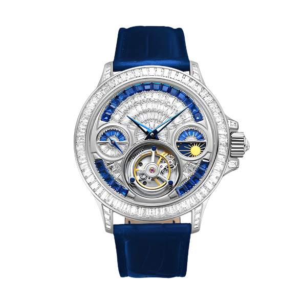 Automatic Tourbillon Mechanical Watch for Men Luxury Brilliant Crystals Multi-Function Fashion Jewellery Collection Watch