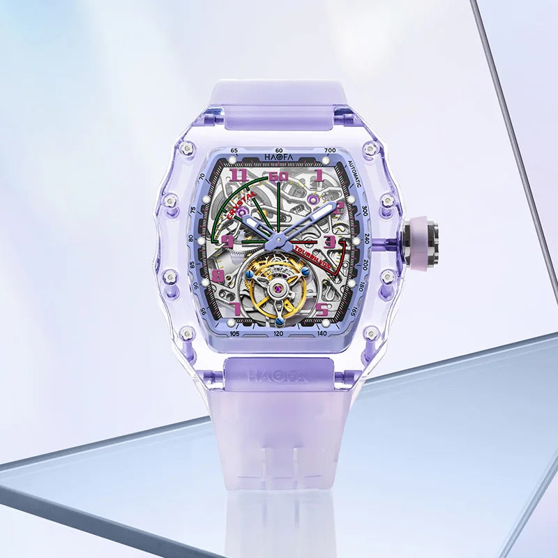 Haofa Automatic Tourbillon Mechanical Watch Designer Luxury Brand Skeleton Crystal Case Waterproof High Quality Men'S Watch 2210