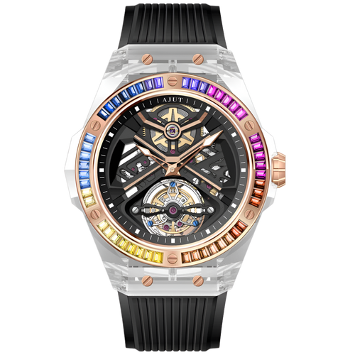 Automatic Tourbillon Movement Watches for Men Crystal Transparent Case Mechanical Luxury Man Watches 0523