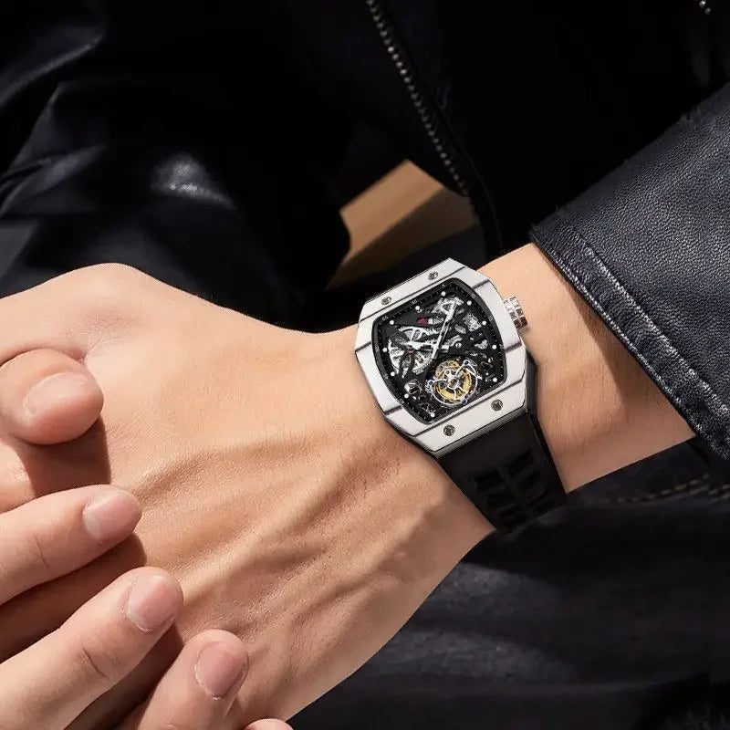 Manual AESOP Mechanical Watch with Flying Tourbillon Hand Carved Night Light Waterproof Business Style Wristwatch