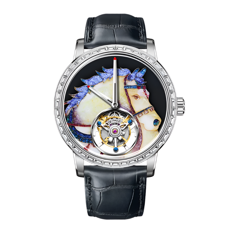 Hoafa Luxury Watch Flying Tourbillon Mechanical Men Watch Intangible Heritage Enamel Oriental Colored Zircon Bezel Designer 2261