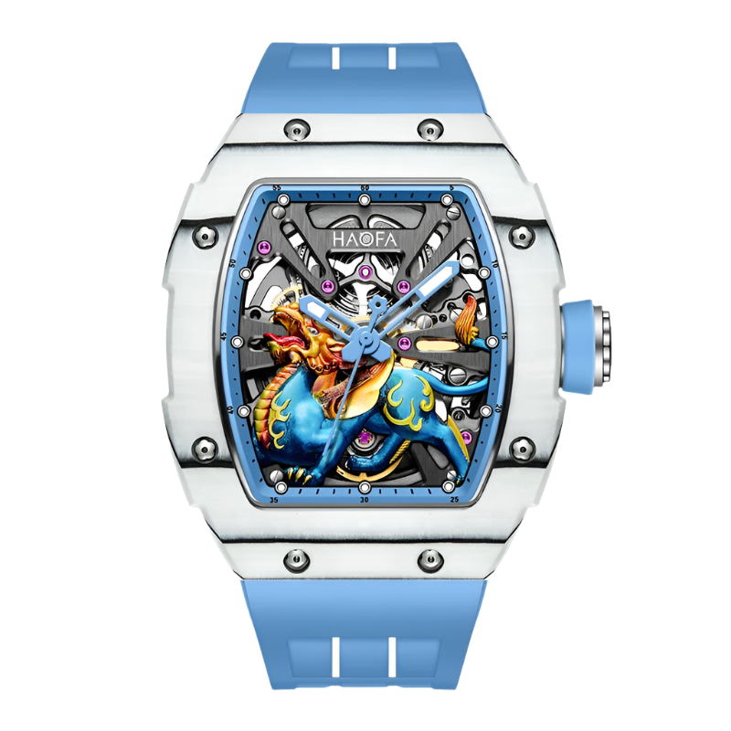 Haofa Automatic Movement Mechanical Watch Man 3D Brave Troops Chinese Style Hollow Skeleton Carbon Fiber Luminous Hardcore 1972