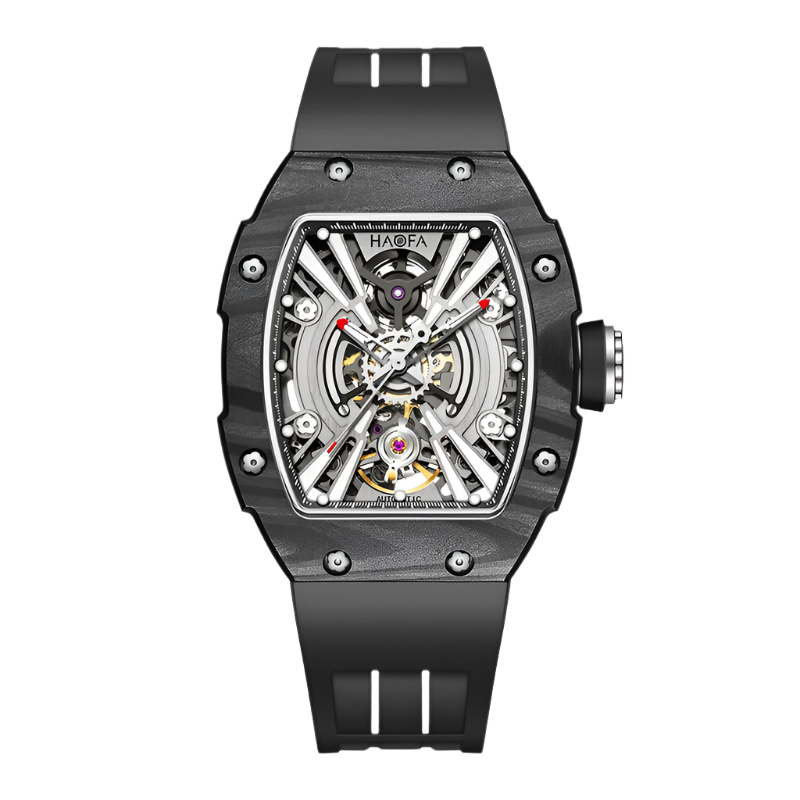 Haofa Ladies Watch 3D Skeleton Mechanical Ark Series Luminous Women Trendy Sport Watch Carbon Fiber Case 60H Power Storage 1906L