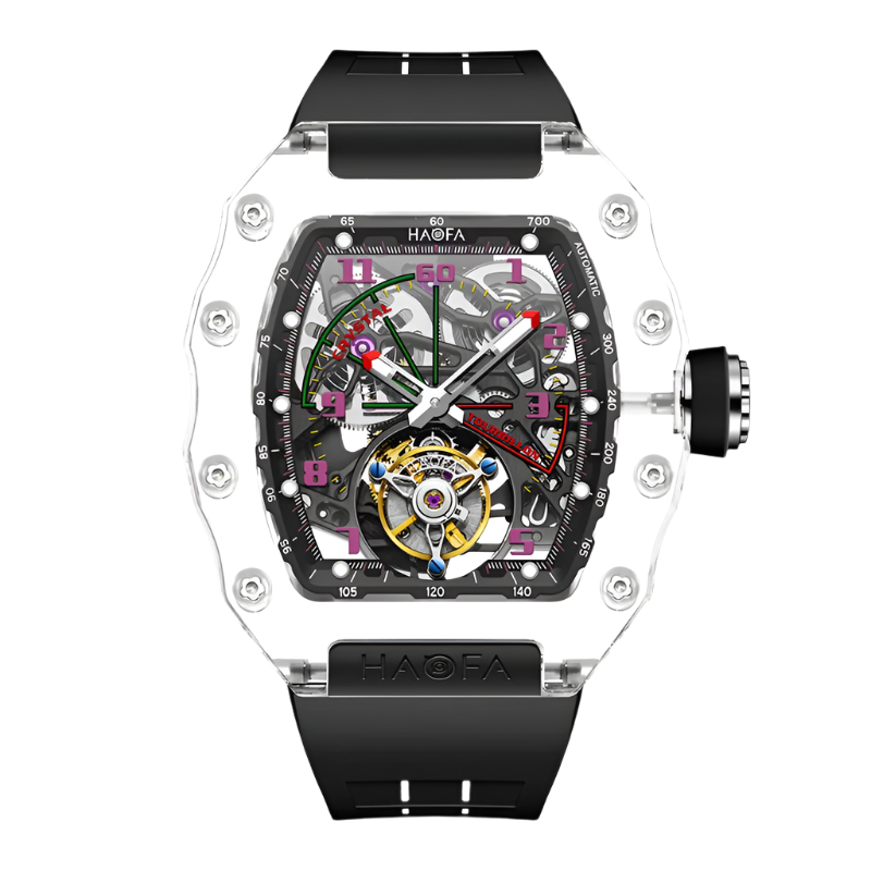 Haofa Automatic Tourbillon Mechanical Watch Designer Luxury Brand Skeleton Crystal Case Waterproof High Quality Men'S Watch 2210