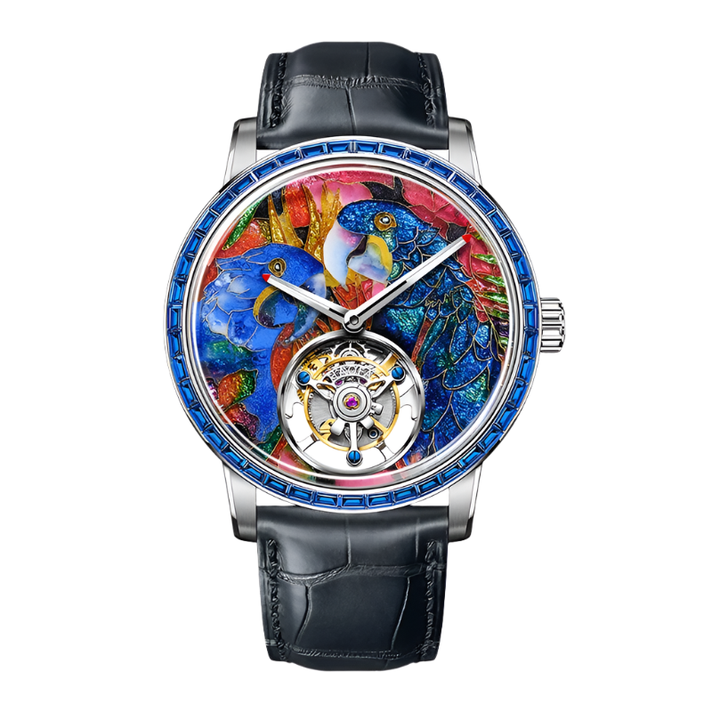Hoafa Luxury Watch Flying Tourbillon Mechanical Men Watch Intangible Heritage Enamel Oriental Colored Zircon Bezel Designer 2261