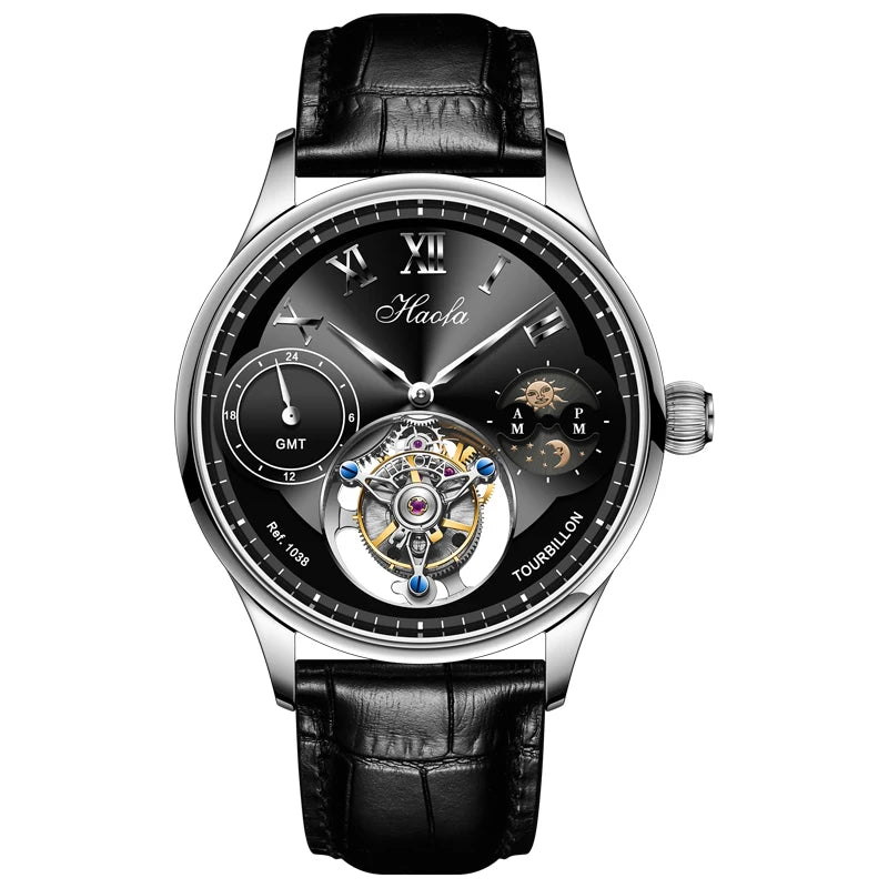 Haofa Luxury Manual Flying Tourbillon Mechanical Men'S Watch Sapphire Moon Phase Watches for Men Casual Business Wristwatch 1038