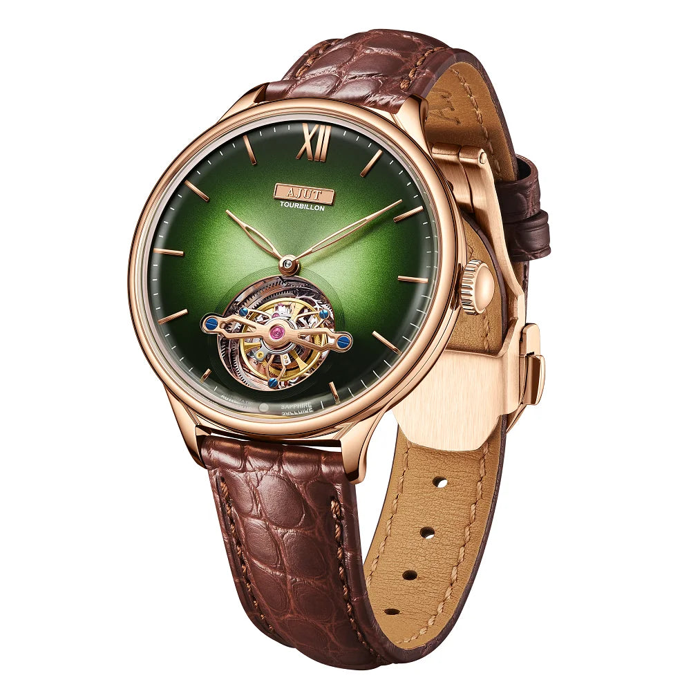 Men'S Wristwatch Automatic Winding Tourbillon Mechanical Sun Pattern and Enamel Surface Stainless Steel Waterproof TAM0345