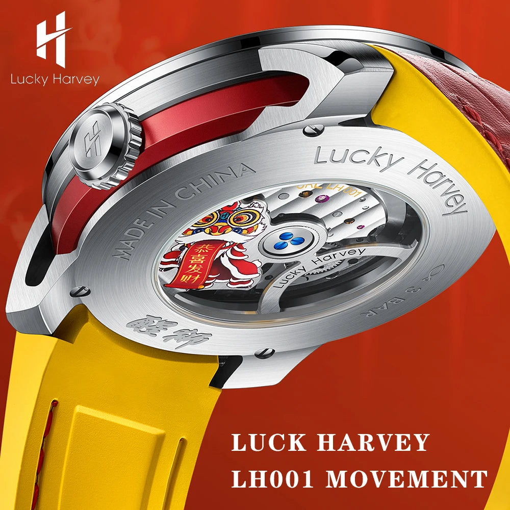 Automatic Mechanical Watches for Men Chinese Traditional Lion Dial Sapphire Waterproof Luminous Cartoon Wristwatch