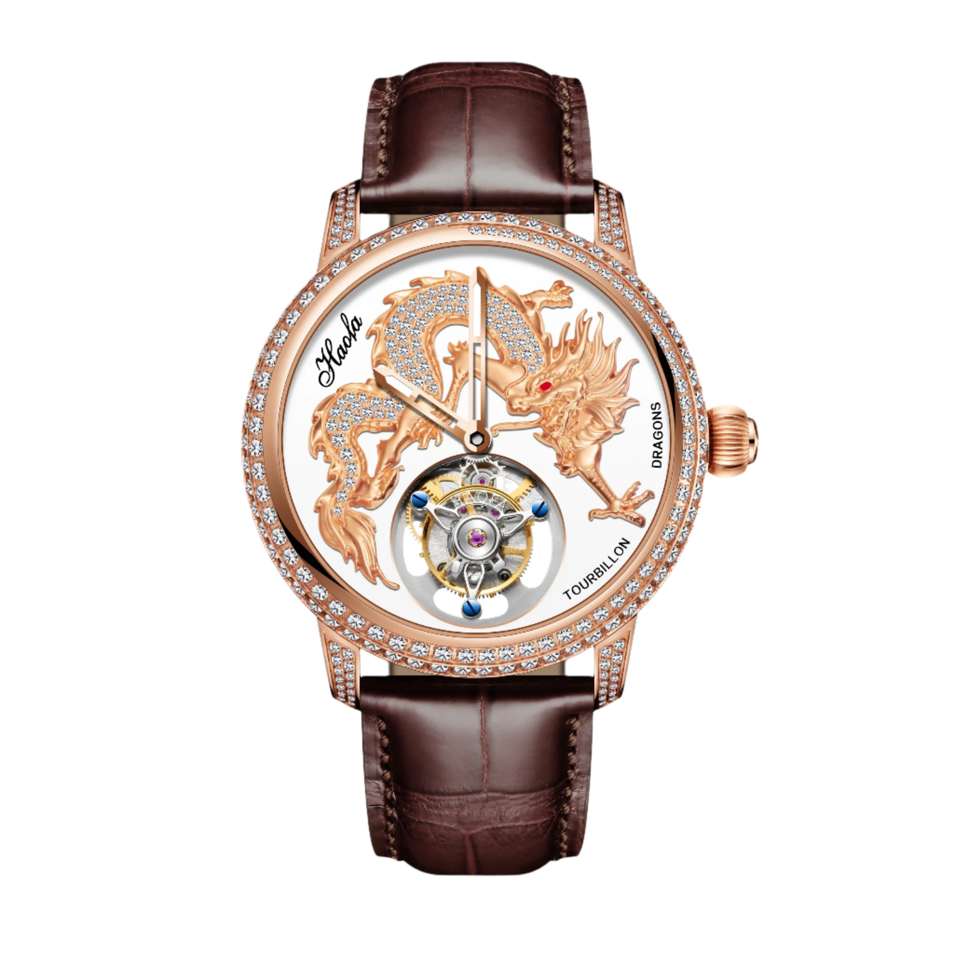 Haofa 3D Zodiac Dragon Manual Flying Tourbillon Mechanical Movement Watch Luxury Couple Sapphire Watches Exquisite Fashion 1801